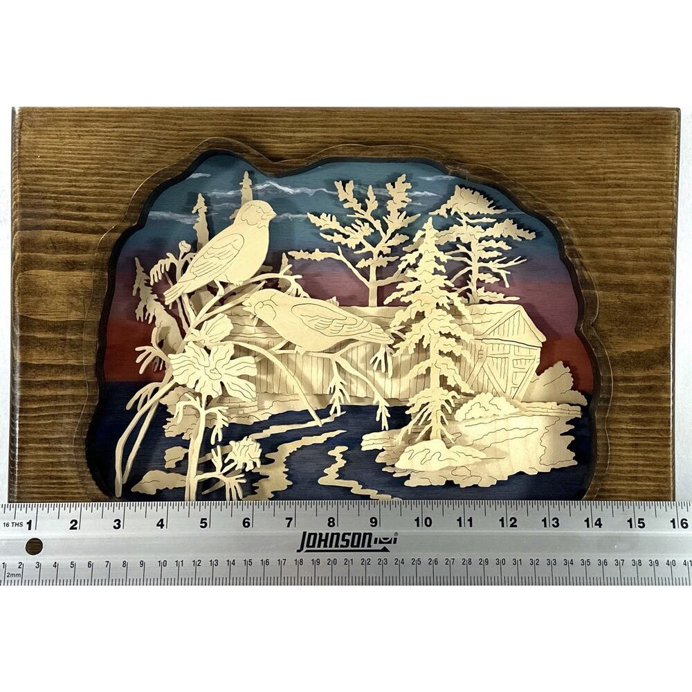 Layered Wood Shadow Box Wall Art Birds Barn Landscape 16x11” Vintage - Picture 4 of 6